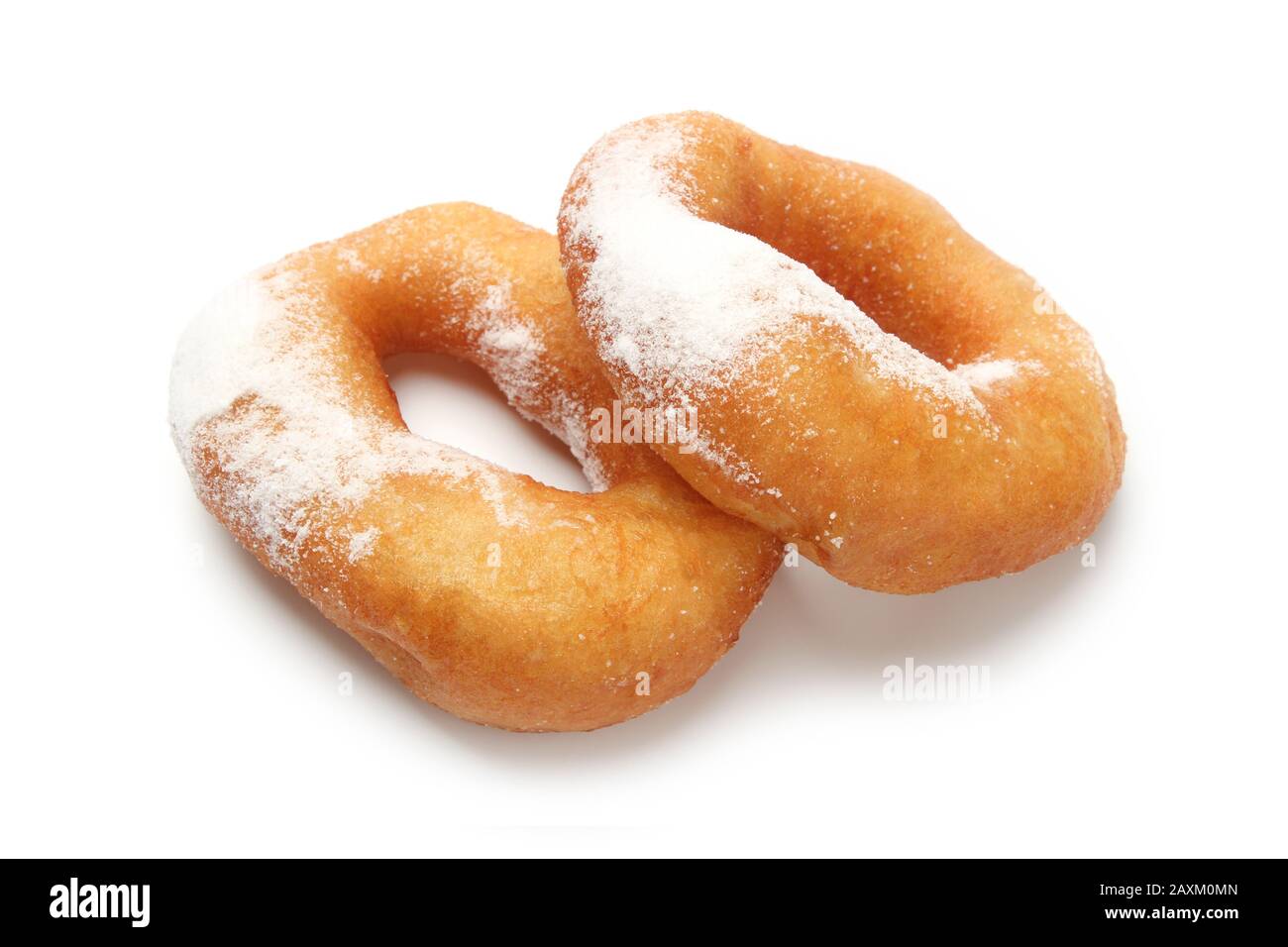 Donuts with powdered sugar isolated on white Stock Photo