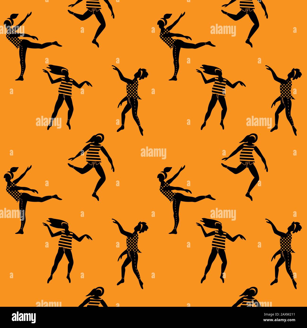 Seamless pattern with young women dancing in free spontaneous way ...