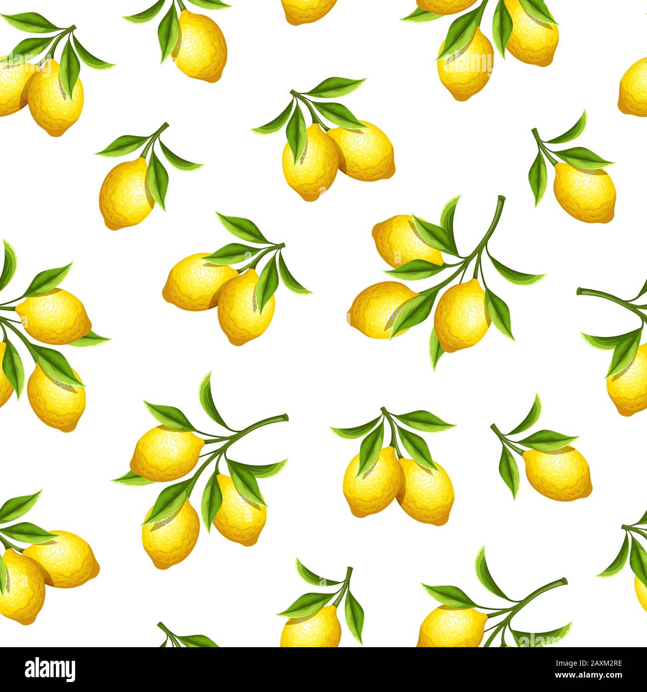 Vector seamless pattern with yellow lemon fruit branches on a white ...