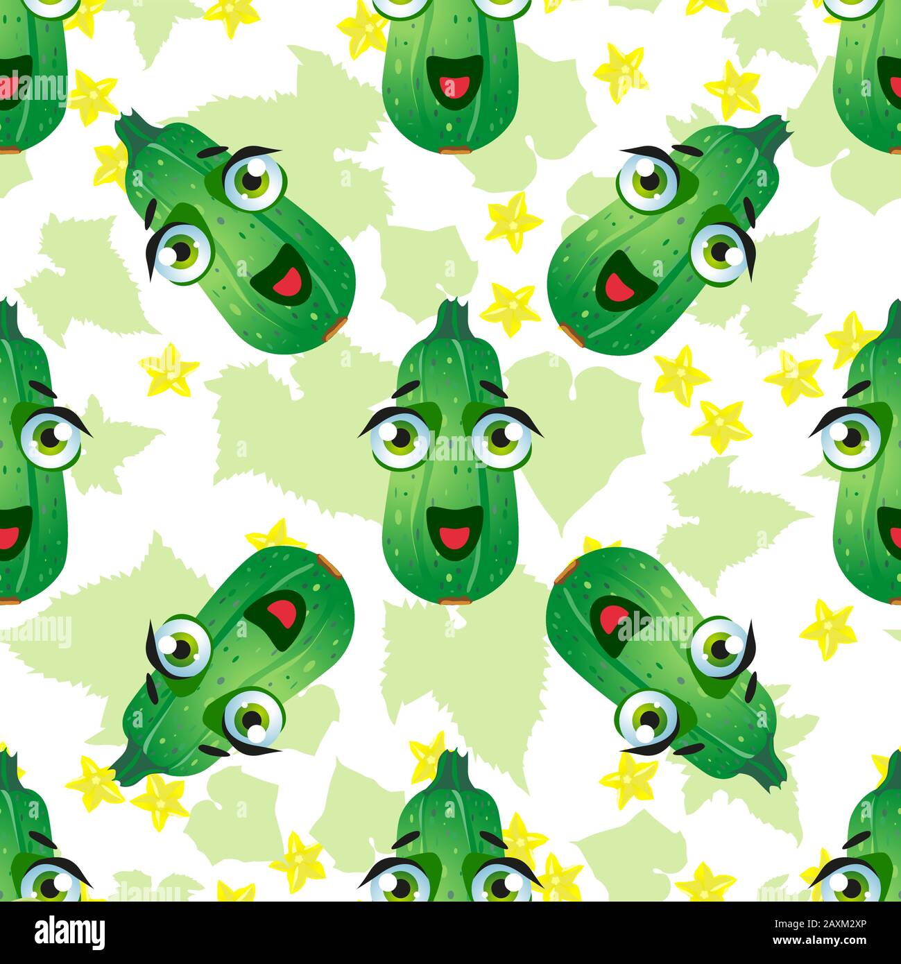 Cute seamless pattern with cartoon emoji vegetables Stock Vector
