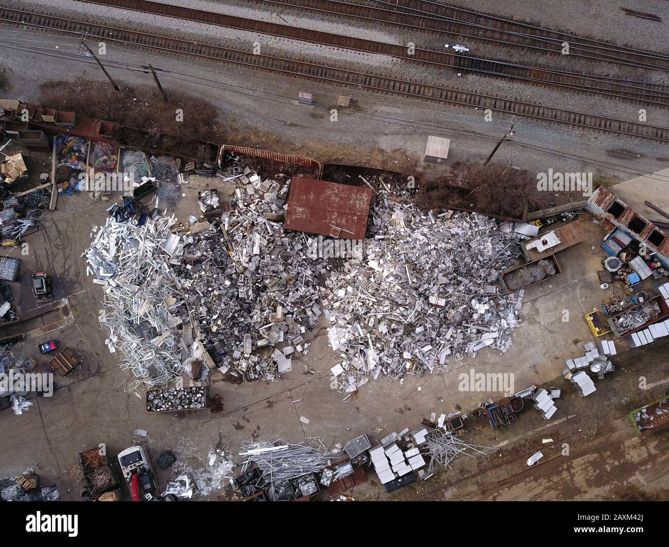 Drone aerial Metal scrapyard recycling Cincinnati Ohio USA Stock Photo