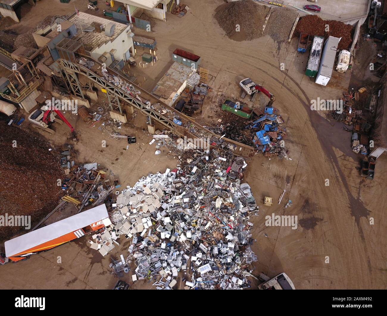 Drone aerial Metal scrapyard recycling Cincinnati Ohio USA Stock Photo