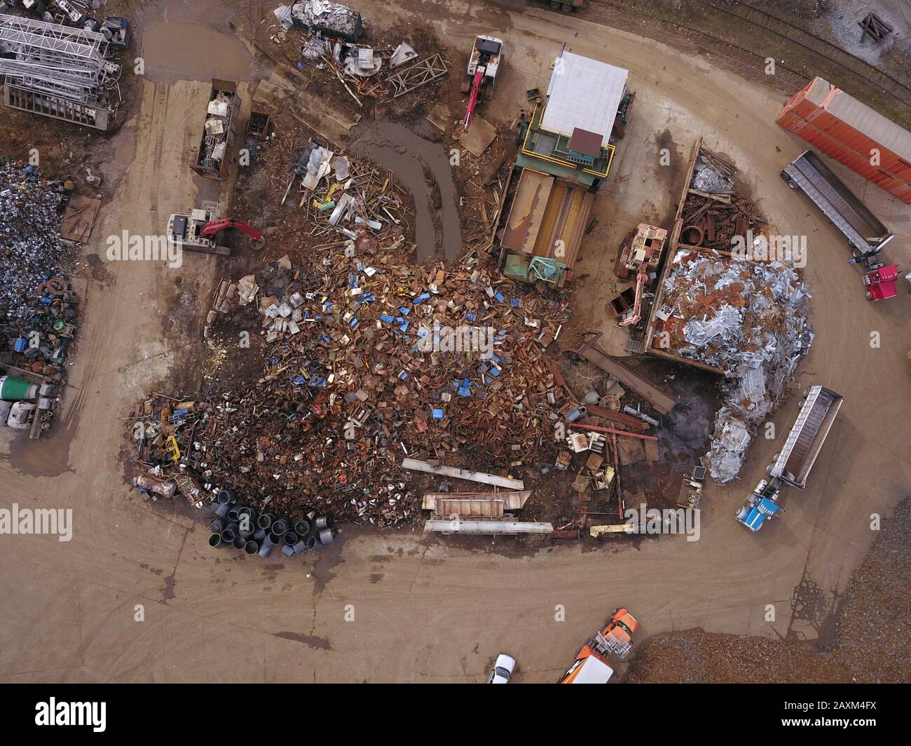 Drone aerial Metal scrapyard recycling Cincinnati Ohio USA Stock Photo