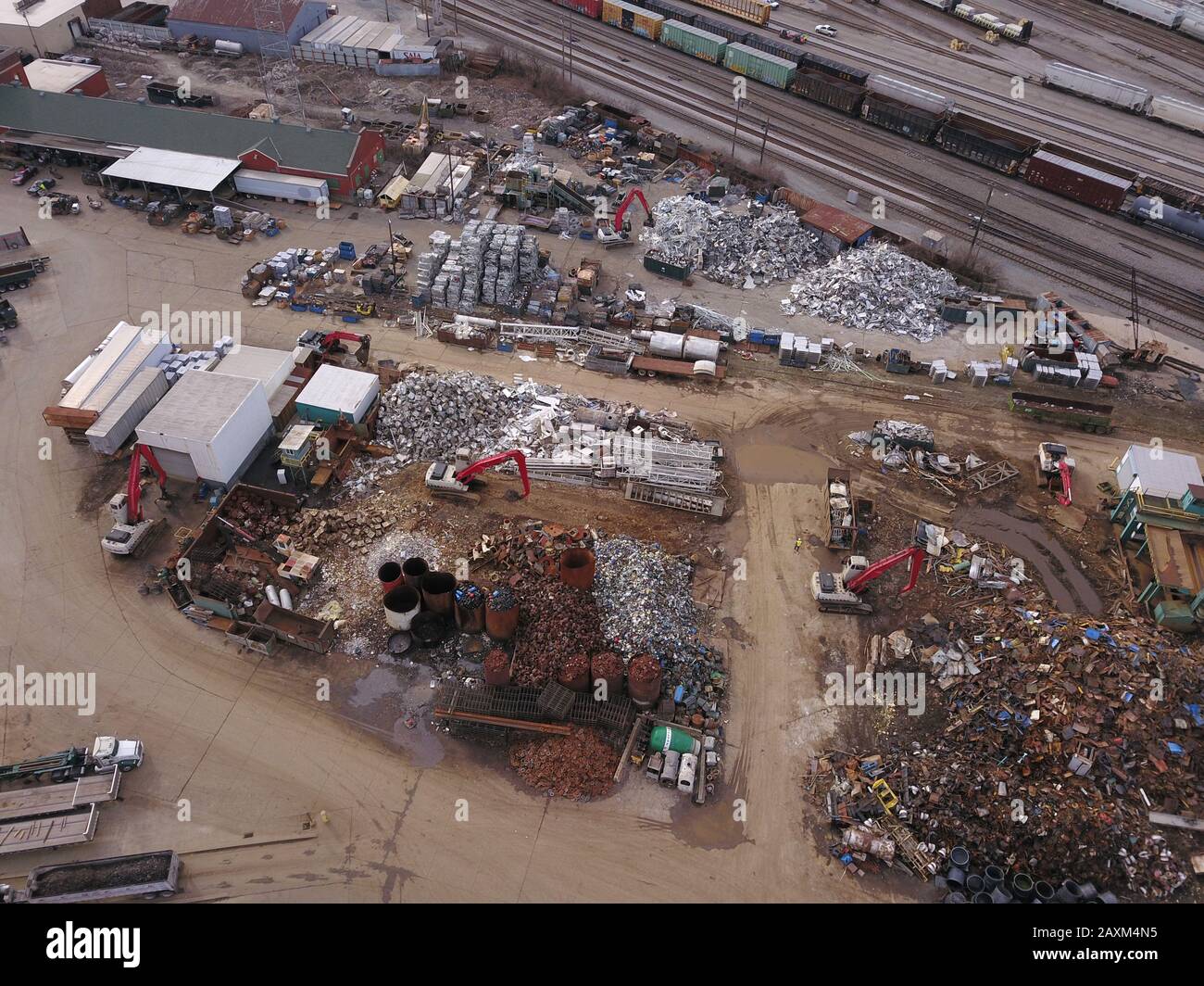 Drone aerial Metal scrapyard recycling Cincinnati Ohio USA Stock Photo