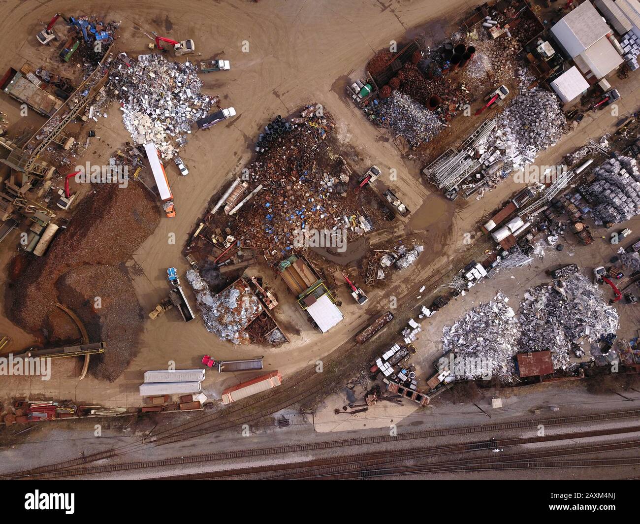 Drone aerial Metal scrapyard recycling Cincinnati Ohio USA Stock Photo