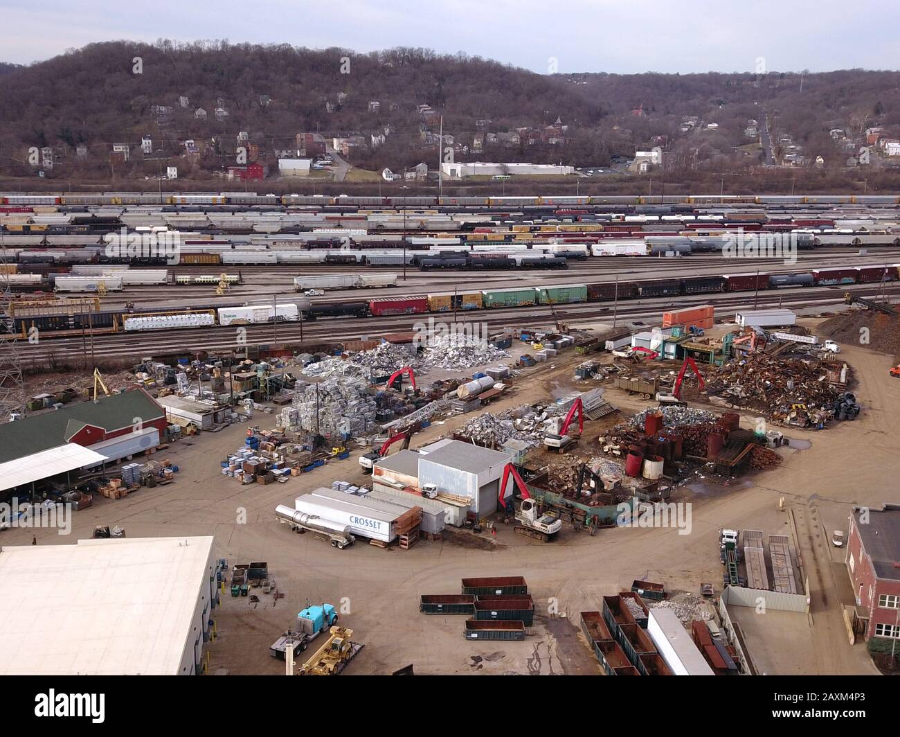 Drone aerial Metal scrapyard recycling Cincinnati Ohio USA Stock Photo