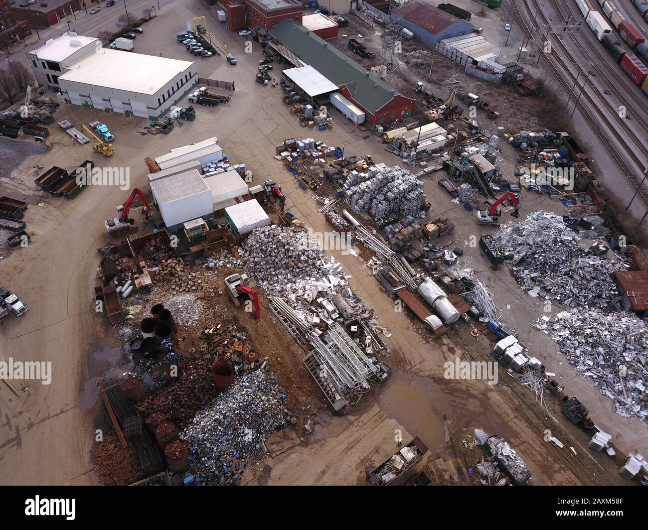 Drone aerial Metal scrapyard recycling Cincinnati Ohio USA Stock Photo
