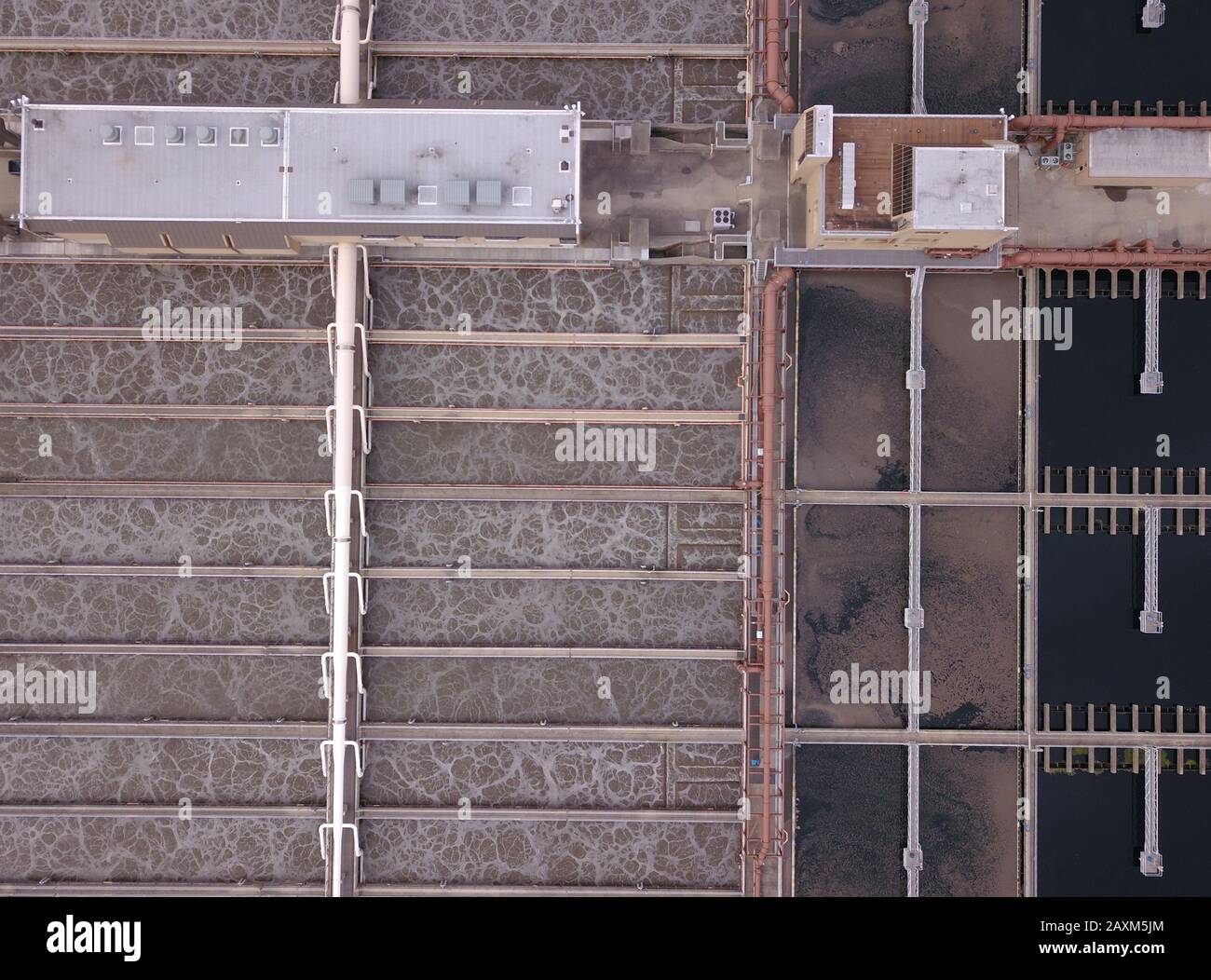 Drone aerial Sewage wastewater treatment ponds plant Cincinnati Ohio USA Stock Photo