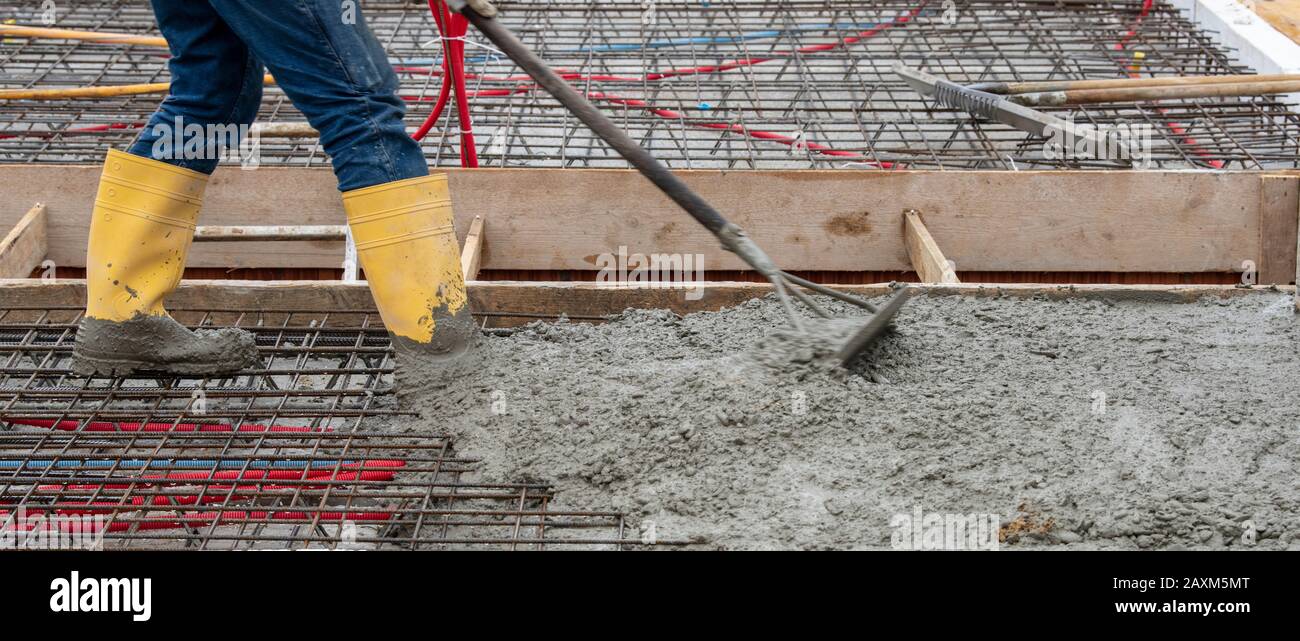 concrete casting of a foundation or ceiling for a new building Stock ...