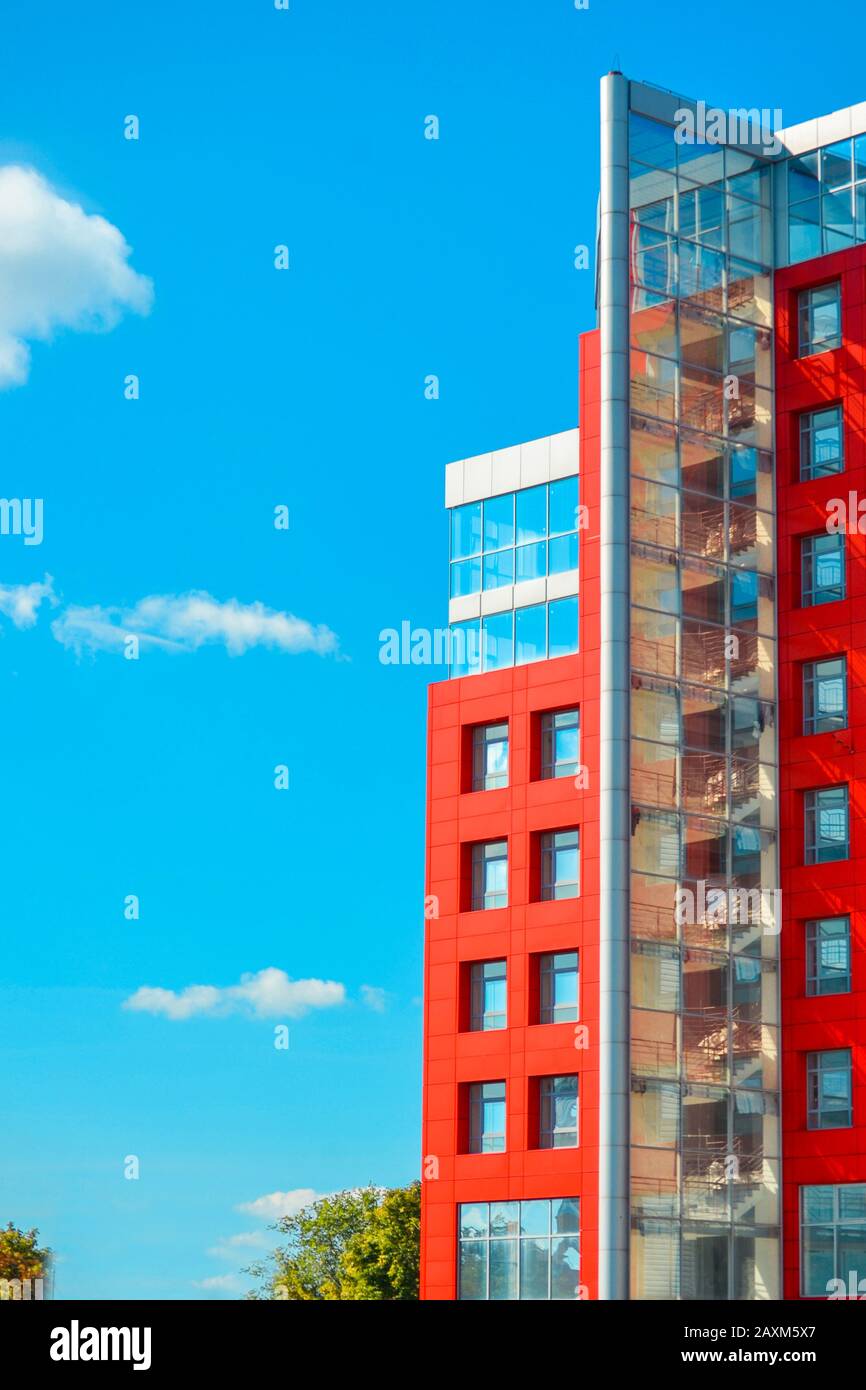 Square Red Window modern building with a red square windows and mirrored glass on the ...