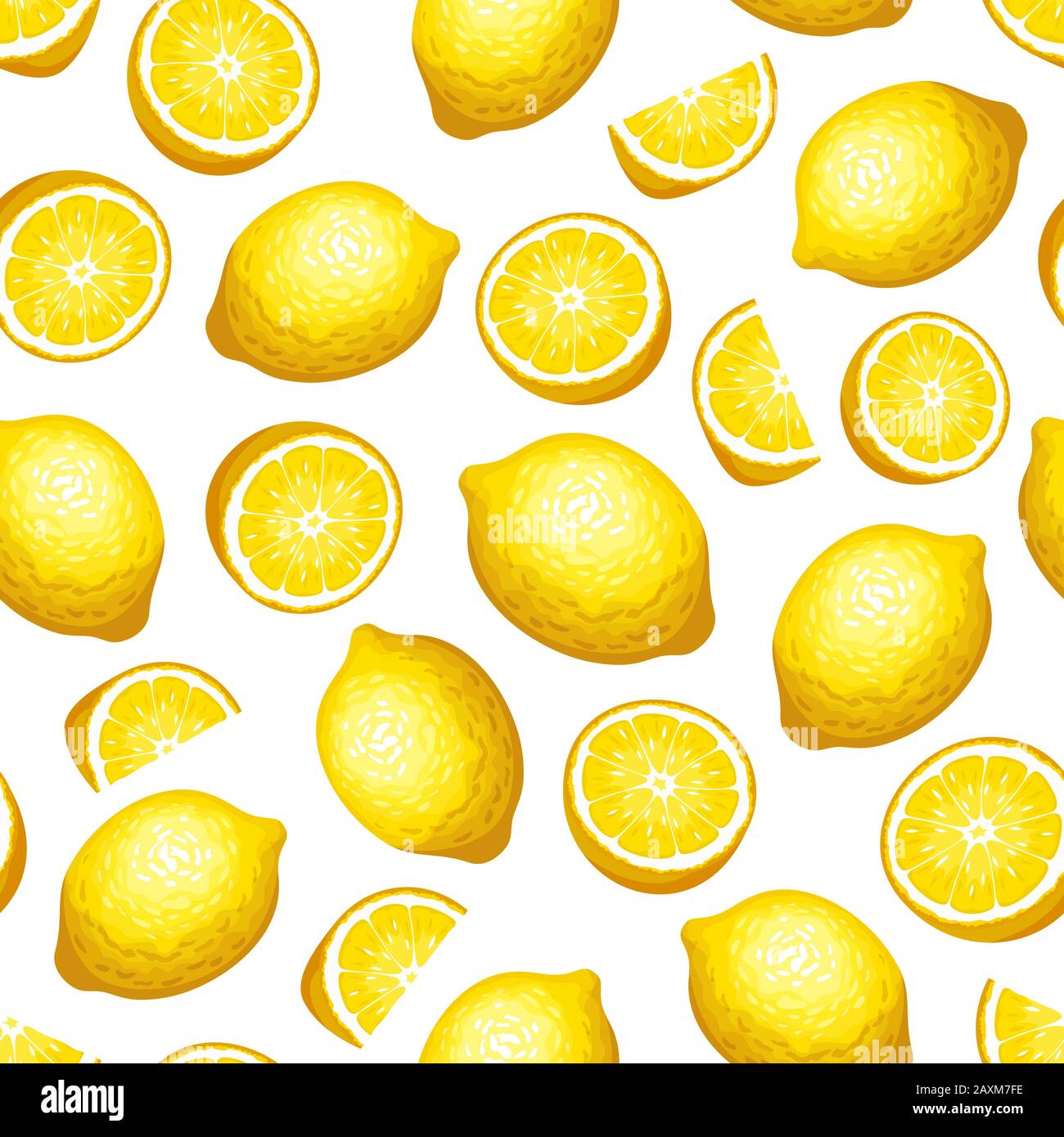 Vector seamless pattern with yellow lemon fruit on a white background ...
