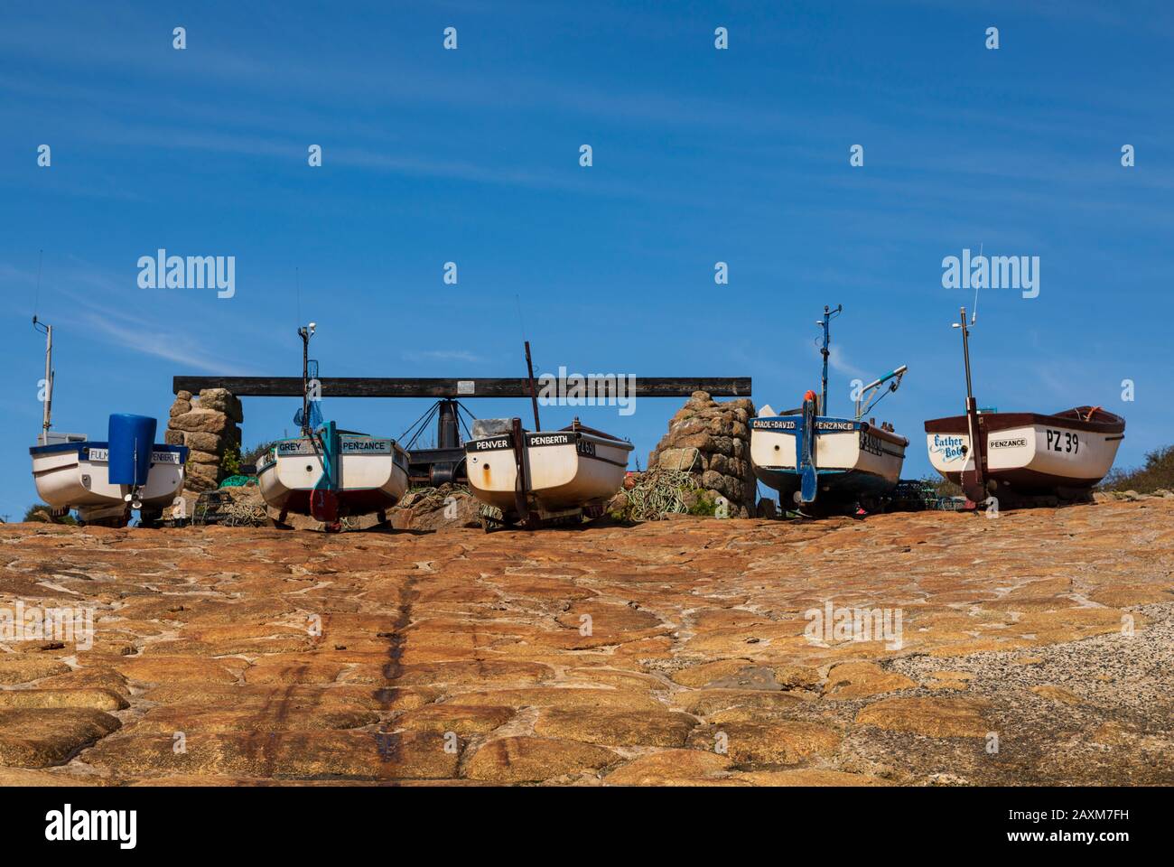Penberth Cove fishing boats Stock Photo