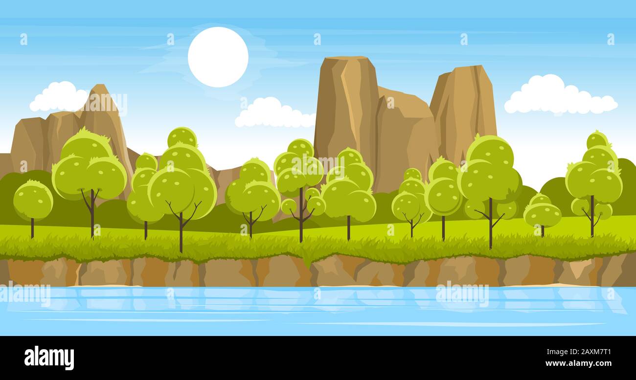 Summer landscape with river Stock Vector Image & Art - Alamy