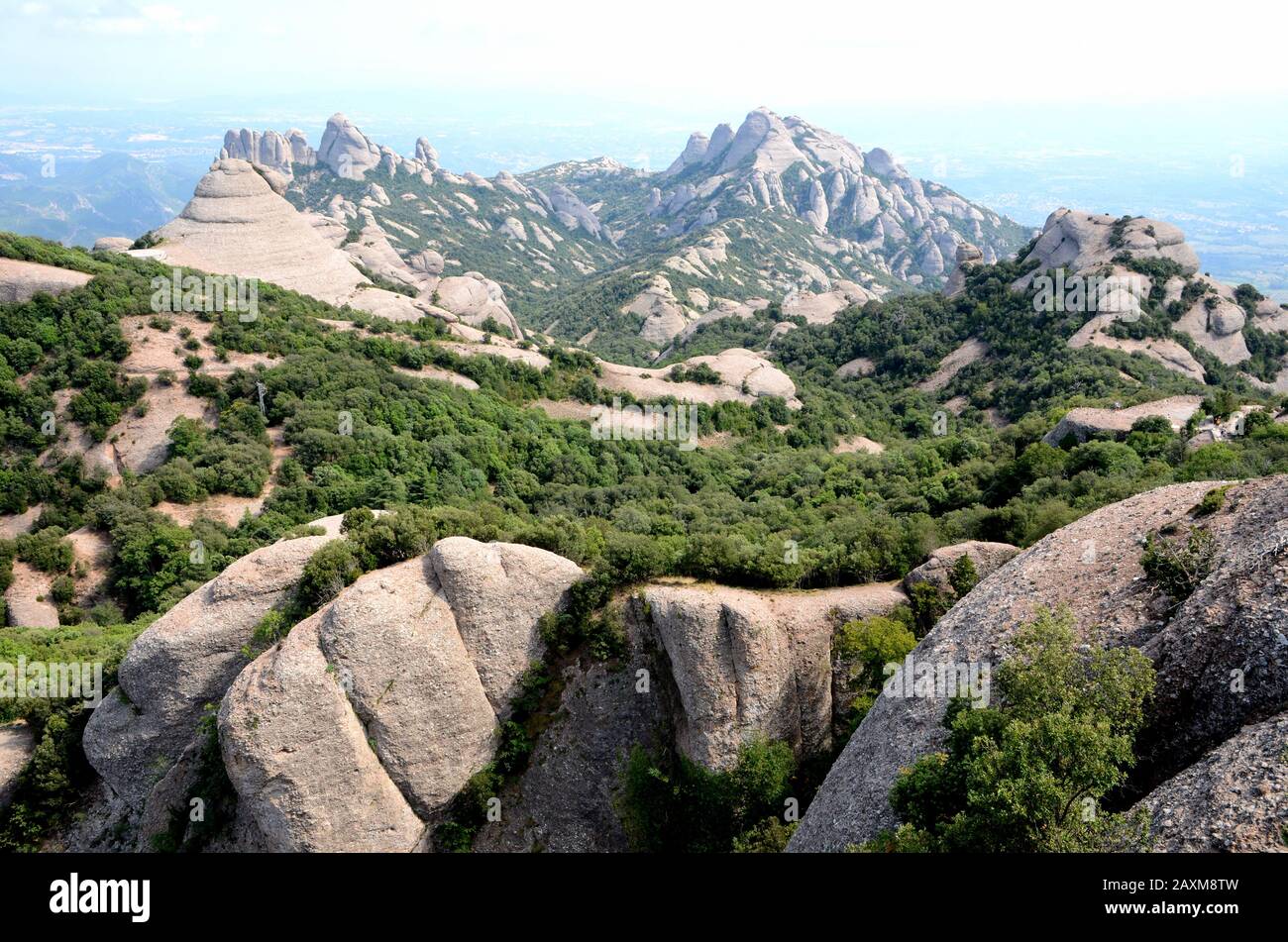 The Montserrat Mountains near Barcelona are famous for the monastery which is situated there Stock Photo