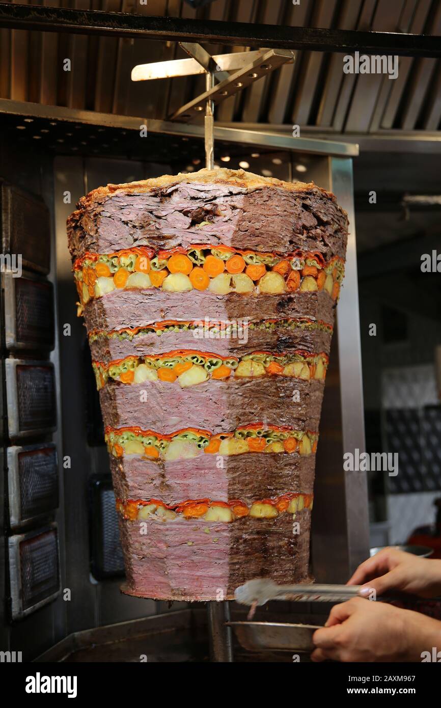 Tradicional turkish food doner kebab in a street. Bodrum. Turkey Stock Photo