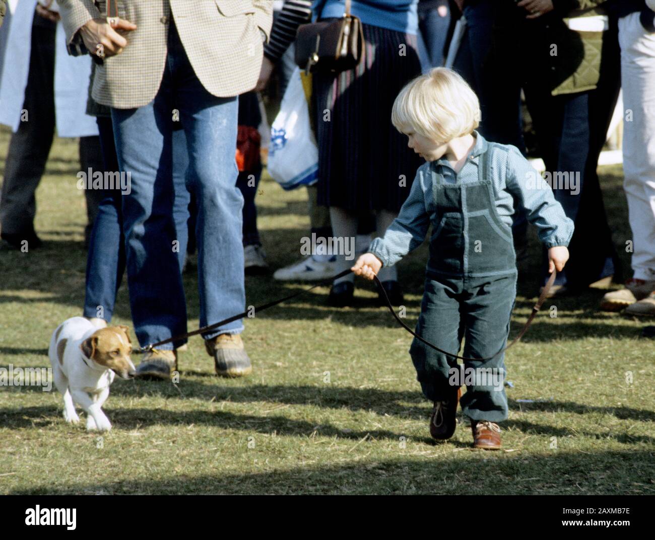 Zara Phillips with her dog at the Badminton Horse Trials, England, England April 1983 Stock Photo
