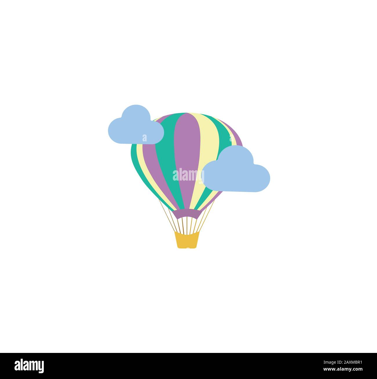 Vector illustration - balloon and clouds isolated. Beautiful flat balloon icon - adventure Stock Vector