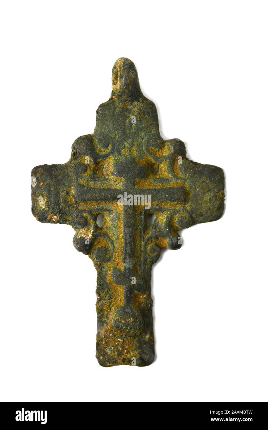 Ancient Christian crosses archaeological discovery isolated on white background Stock Photo