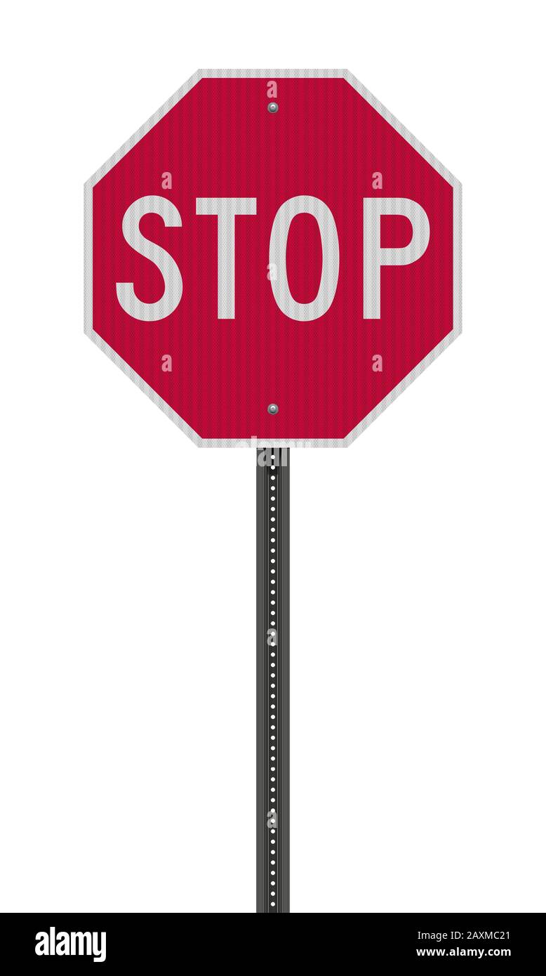 Realistic vector illustration of the red Stop road sign with reflective effect Stock Vector
