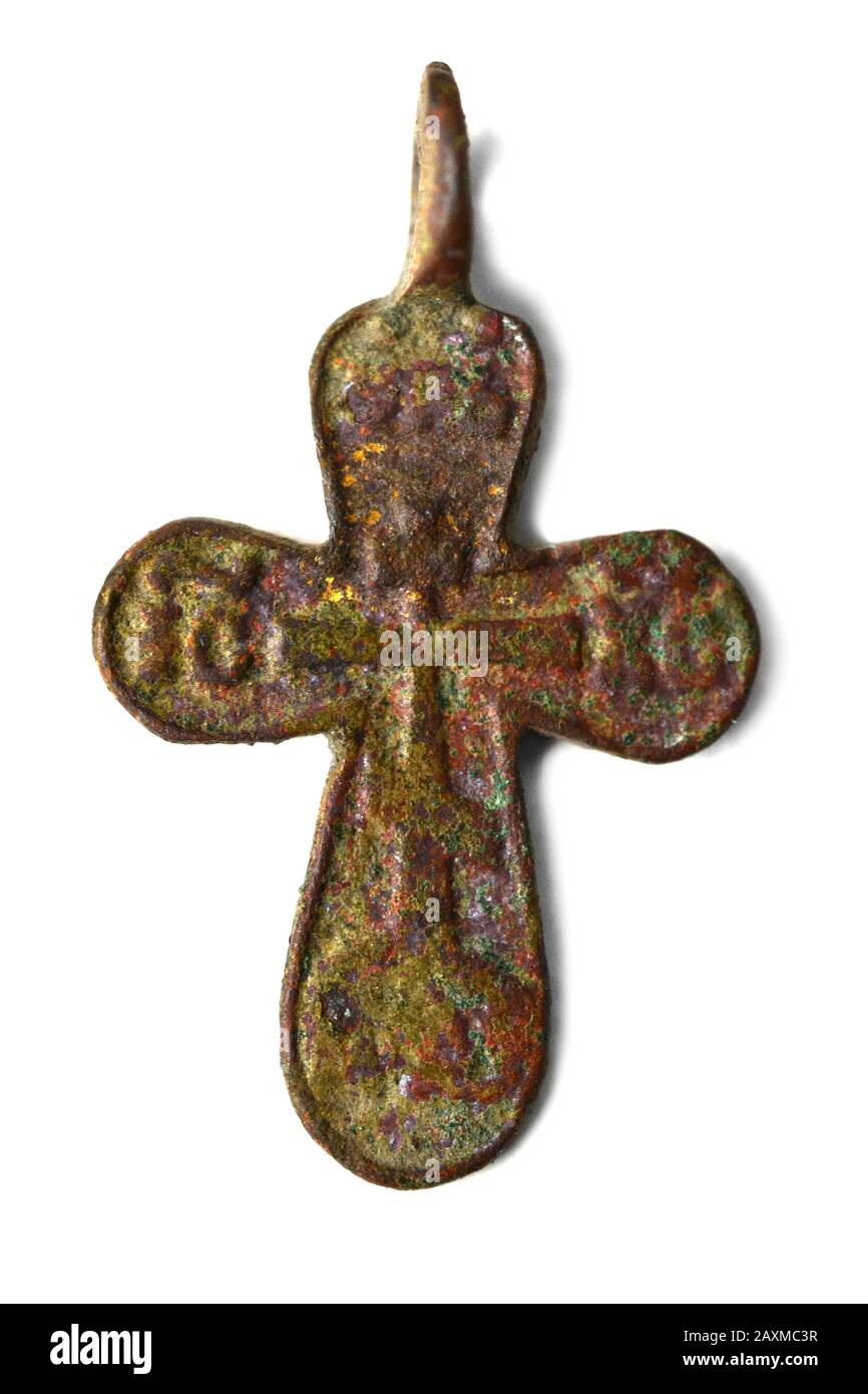 Christian cross old isolated on white background Stock Photo