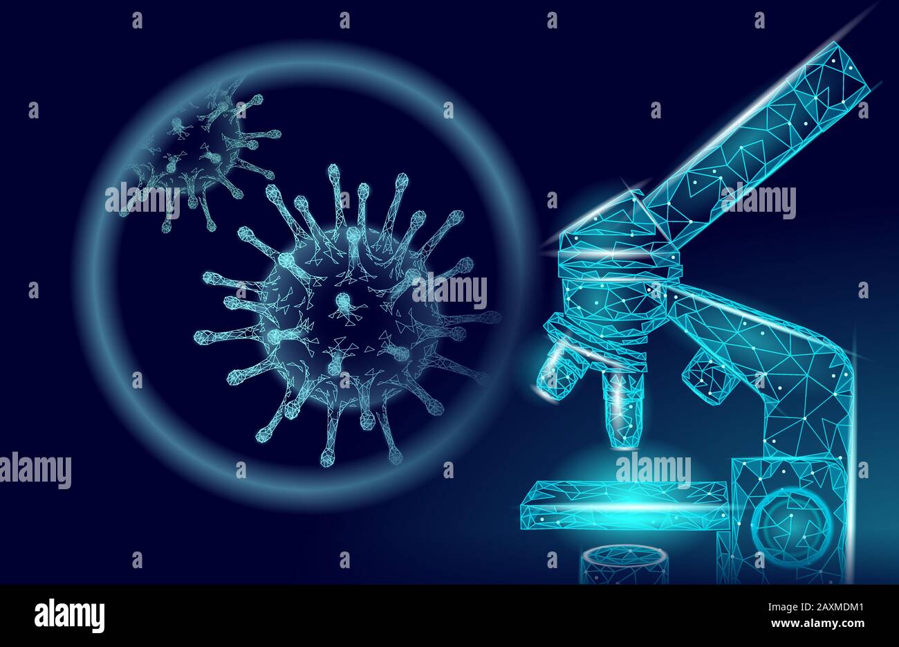 Microscope virus 3D low poly render. Laboratory analysis infection