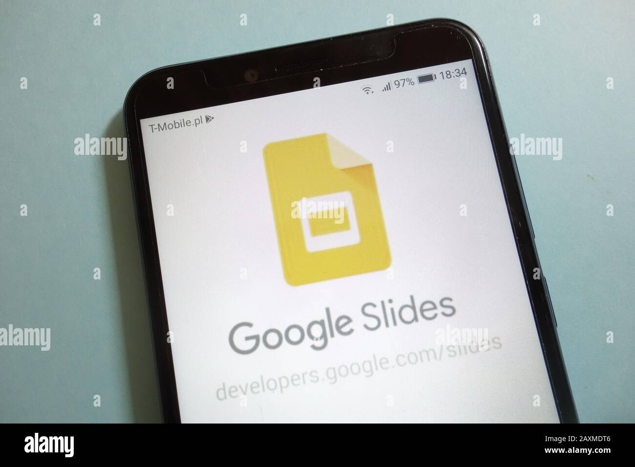 Google Slides logo on smartphone Stock Photo
