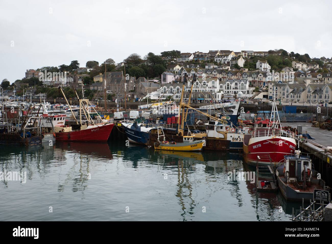 Fishing boats in Brixham harbour, one of Great Britain's largest fishing port. Stock Photo