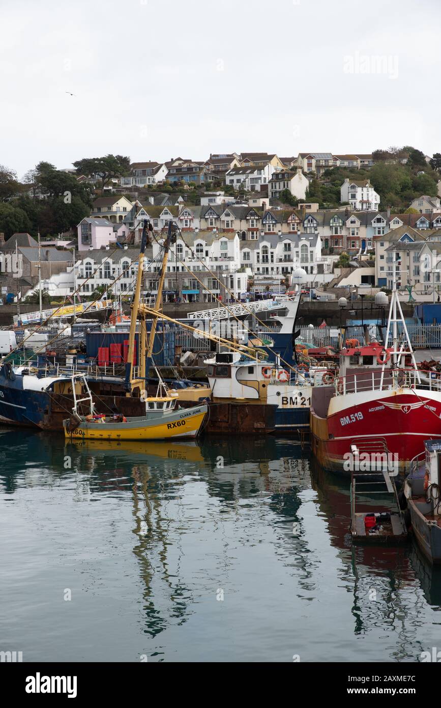 Fishing boats in Brixham harbour, one of Great Britain's largest fishing port. Stock Photo