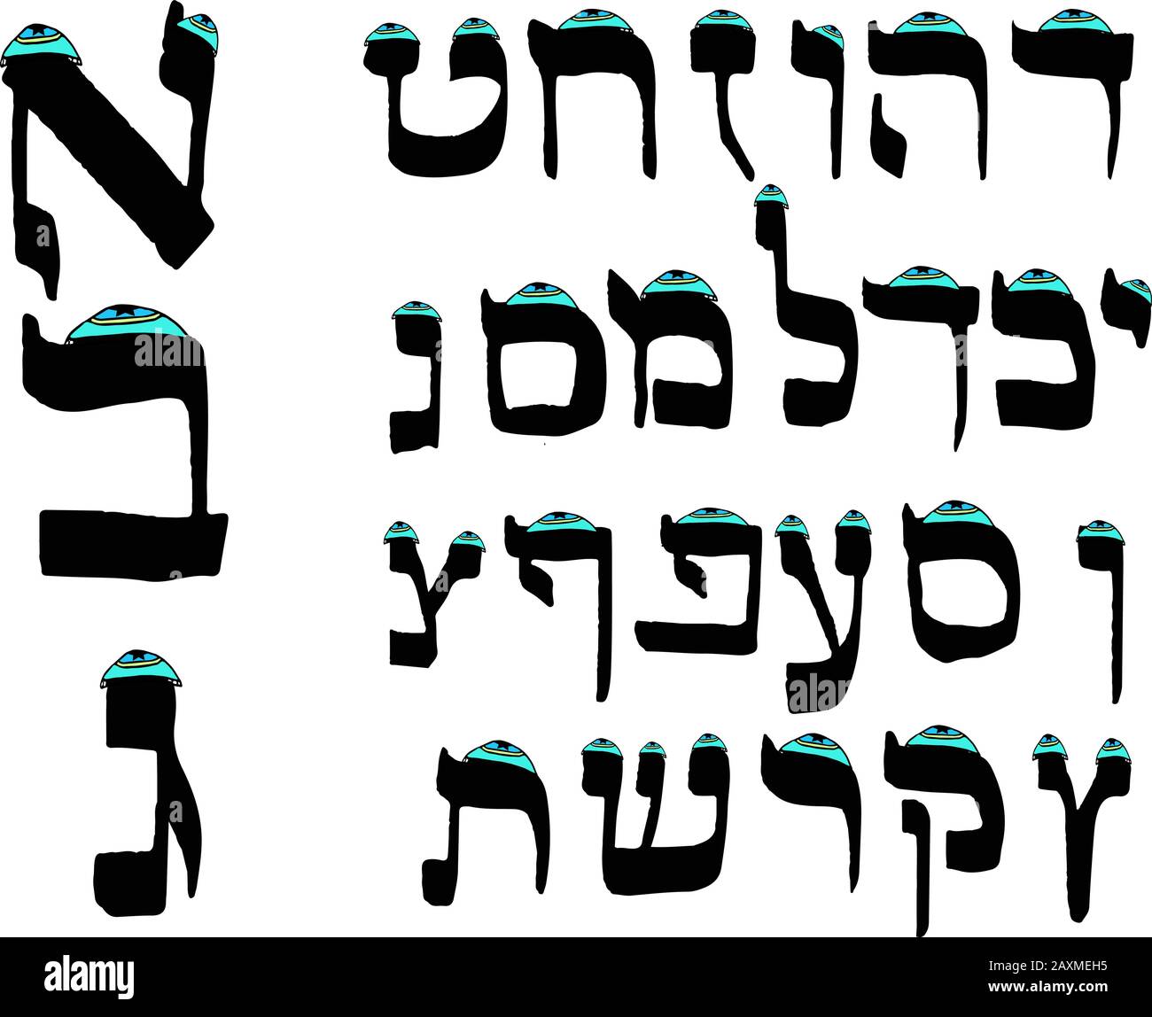 Hebrew Font Black Calligraphy Hebrew Letters In Kipa Alphabet Holiday Passover Purim Vector Illustration On Isolated Background Stock Vector Image Art Alamy