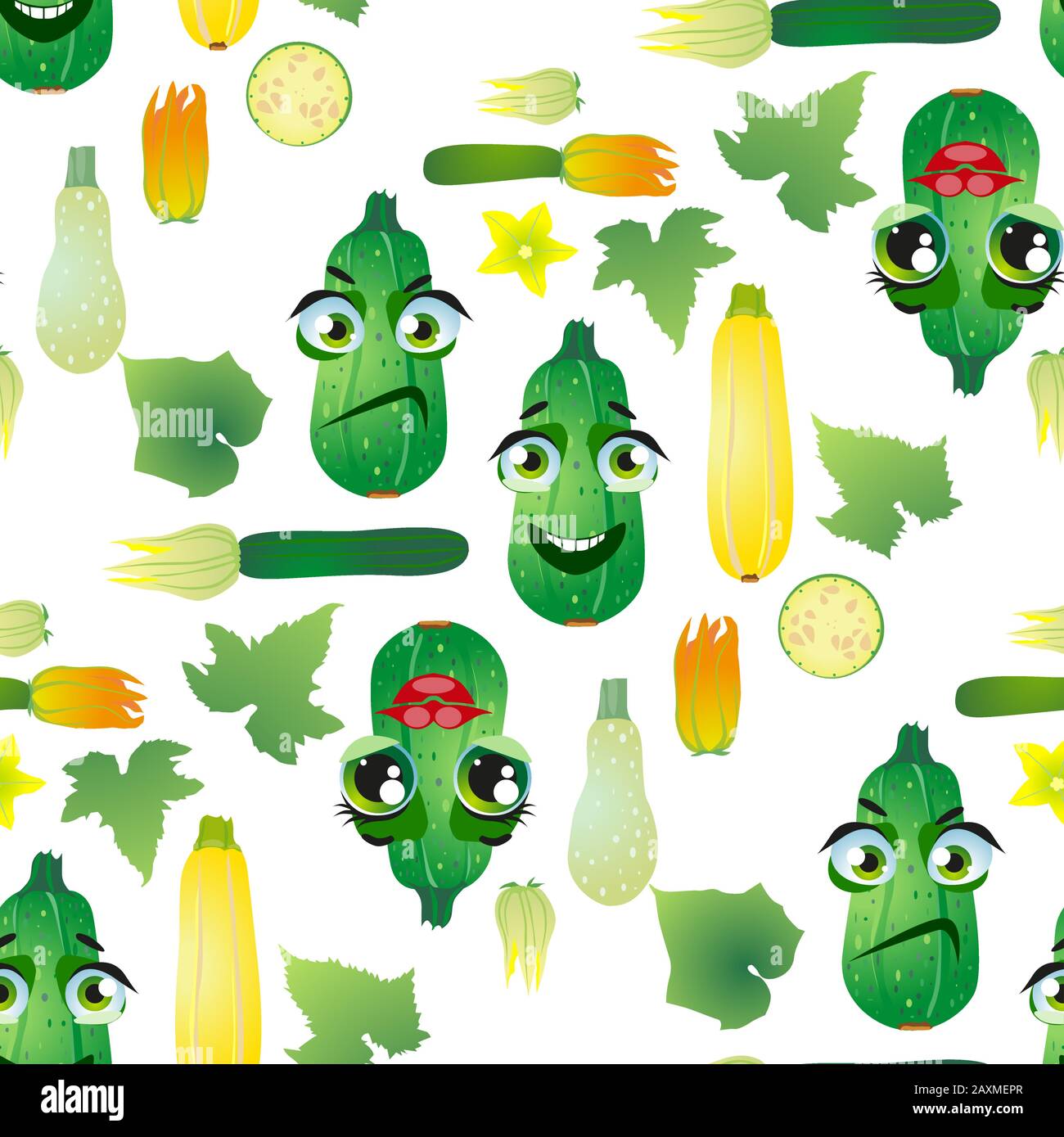 Cute seamless pattern with cartoon emoji vegetables Stock Vector