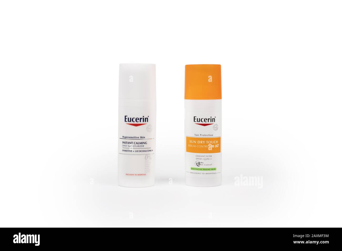 Bangkok, Thailand - 18 Aug, 2019: Eucerin daily moisturizer for hypersensitive skin and sun protection product sebum control SPF 60 oxidant filter on Stock Photo