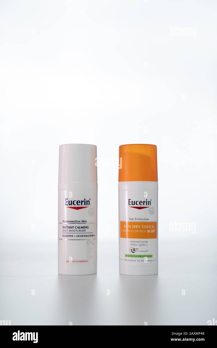 Bangkok, Thailand - 18 Aug, 2019: Eucerin daily moisturizer for  hypersensitive skin and sun protection product sebum control SPF 60 oxidant  filter on Stock Photo - Alamy