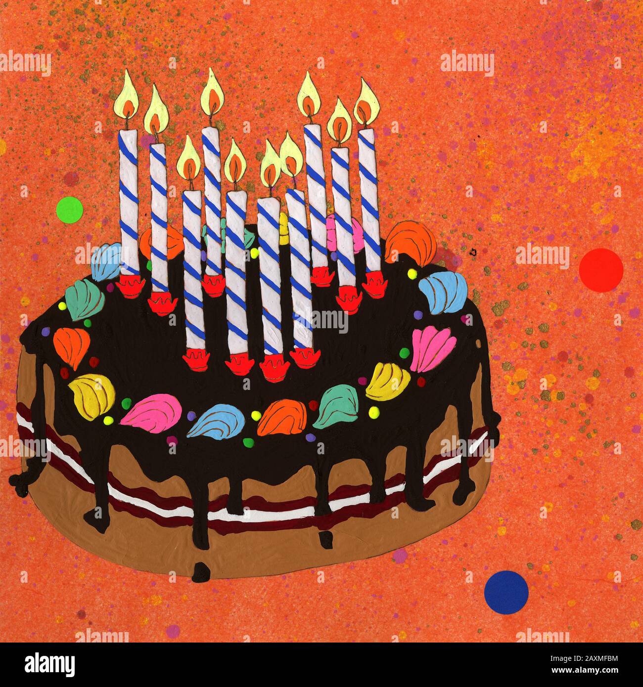 Ten candles burning on birthday cake Stock Photo - Alamy