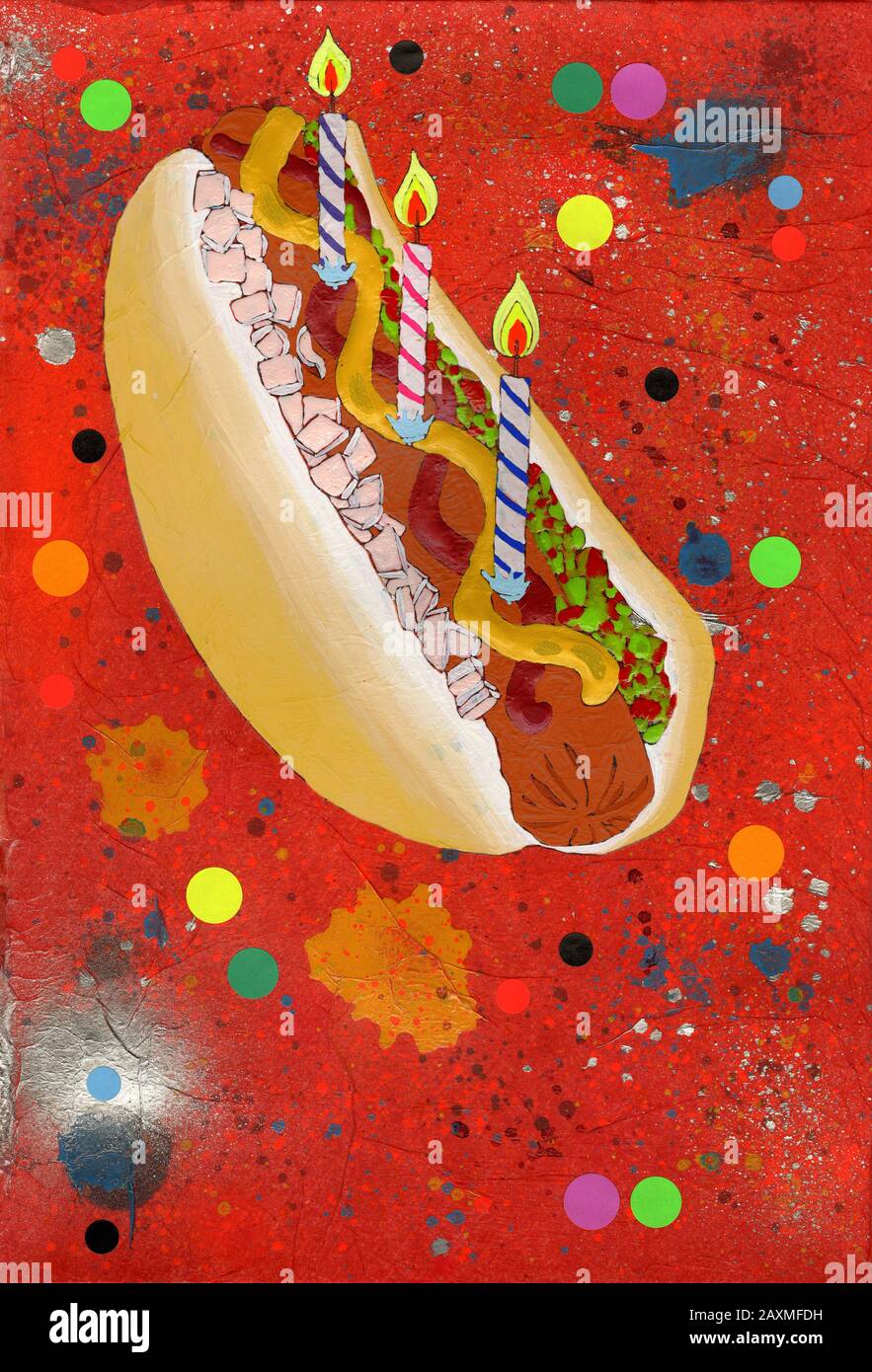 Hot dog with birthday candles Stock Photo Alamy