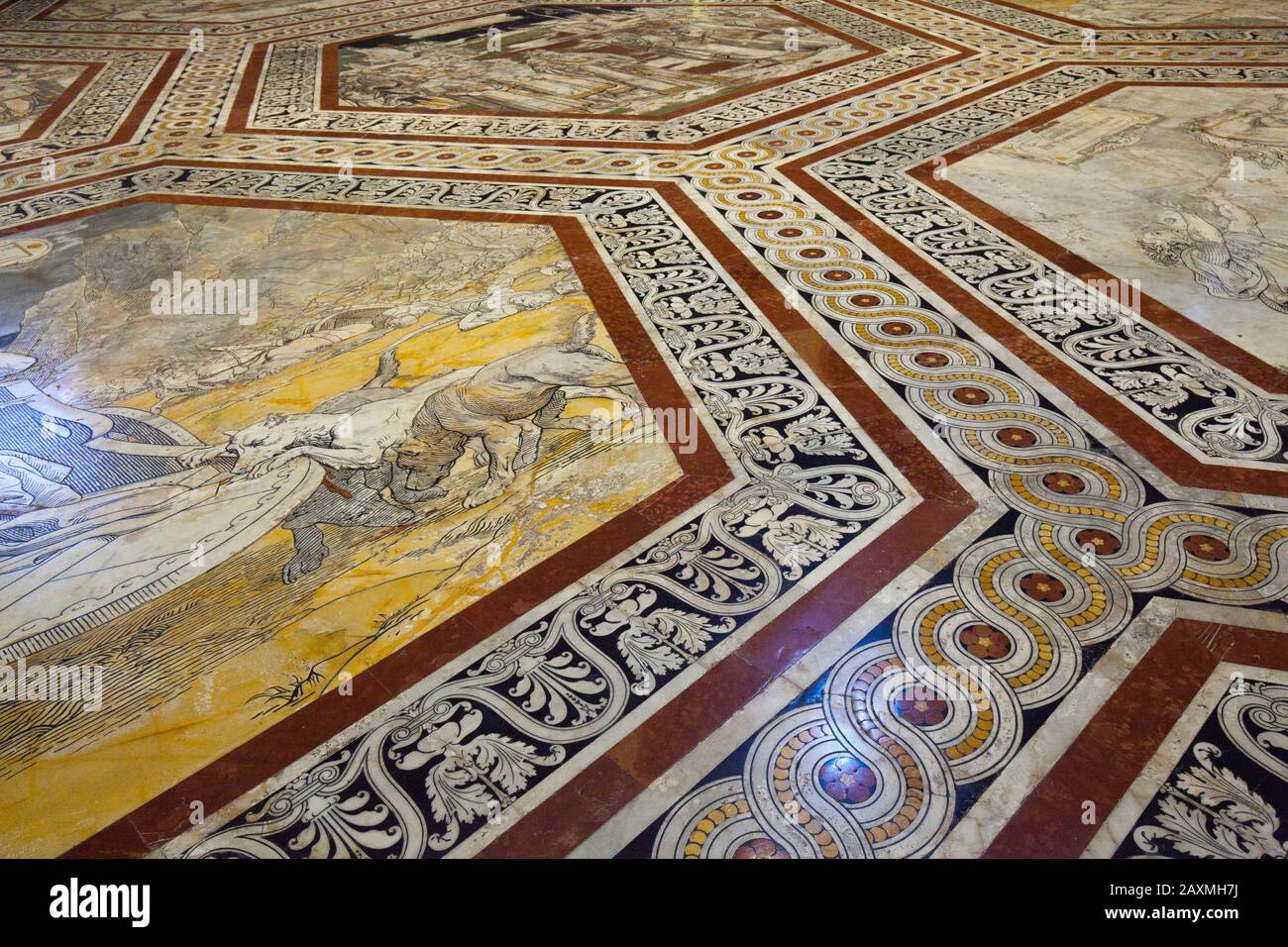 Mosaic Floor In The Cathedral Of Siena Tuscany Stock Photo