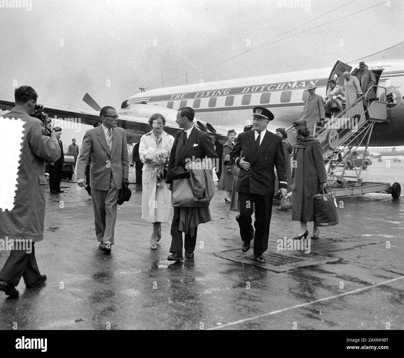 Original caption: Prince Jean and Princess Josephine Charlotte of Luxembourg in transit at Schiphol. - National Archives Stock Photo