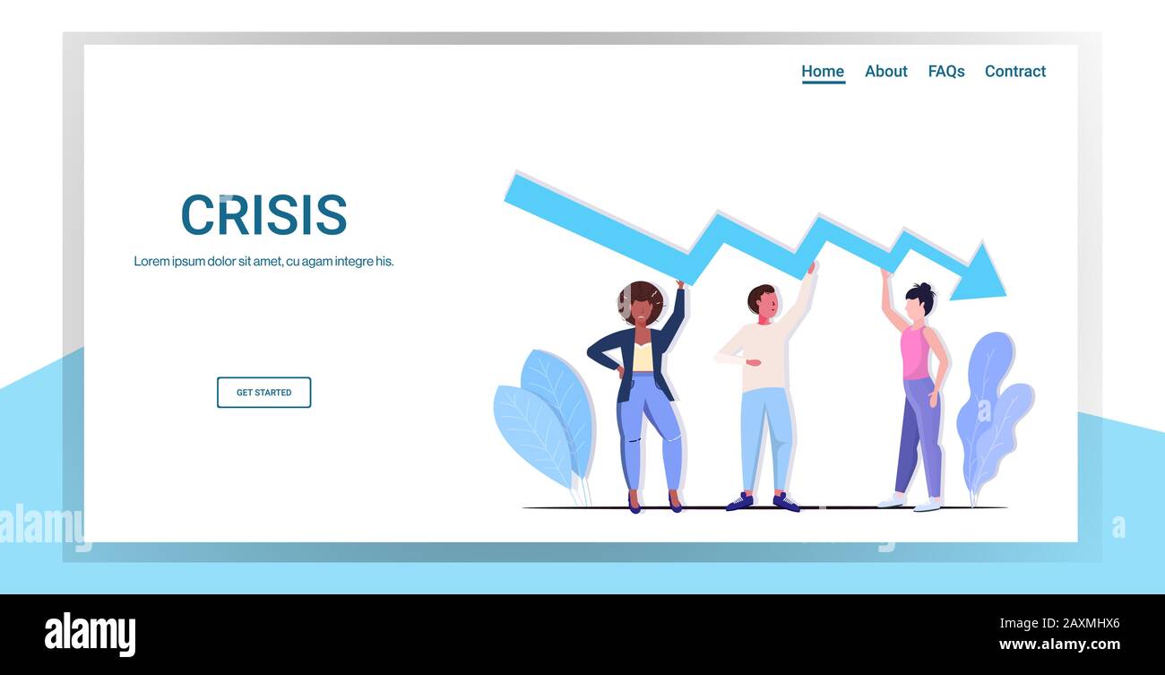 businesspeople team frustrated about economic arrow falling down ...
