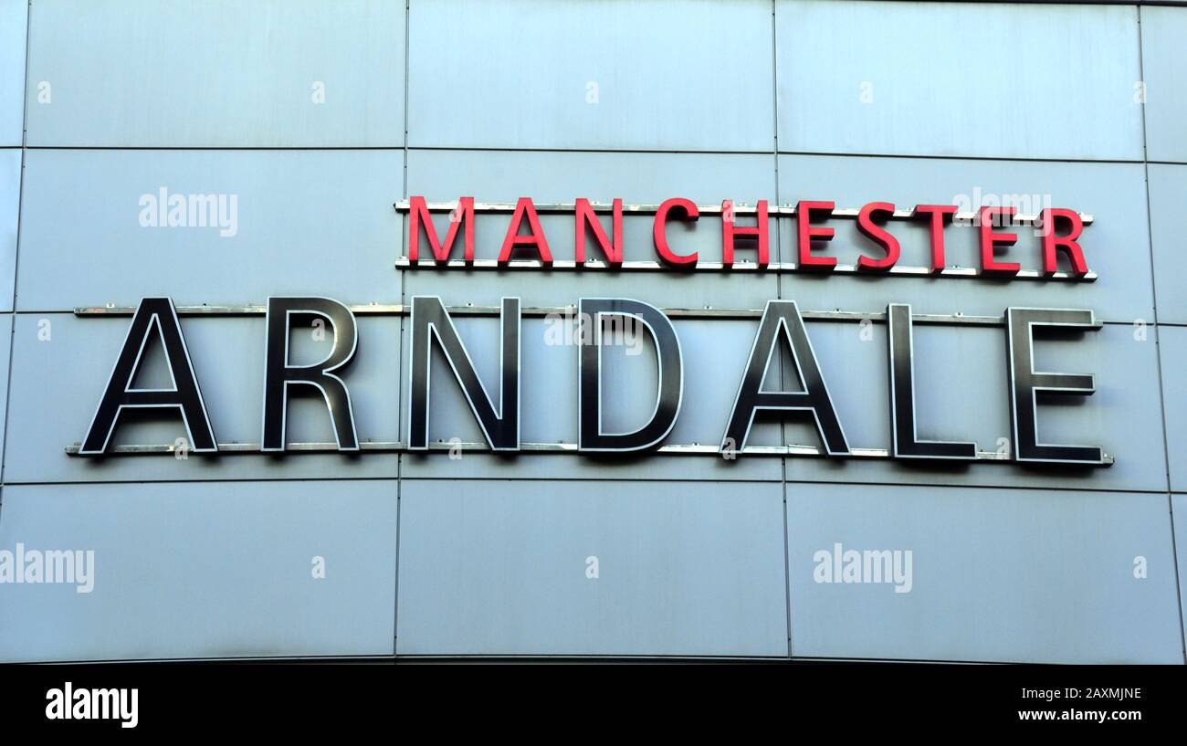 A sign on the exterior of Manchester Arndale shopping centre in Manchester, uk Stock Photo