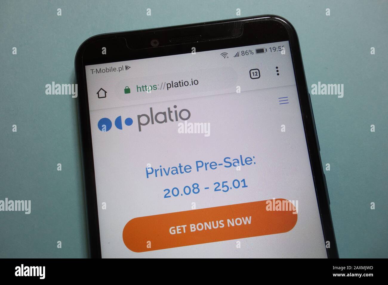Platio (PGAS) cryptocurrency website on smartphone Stock Photo