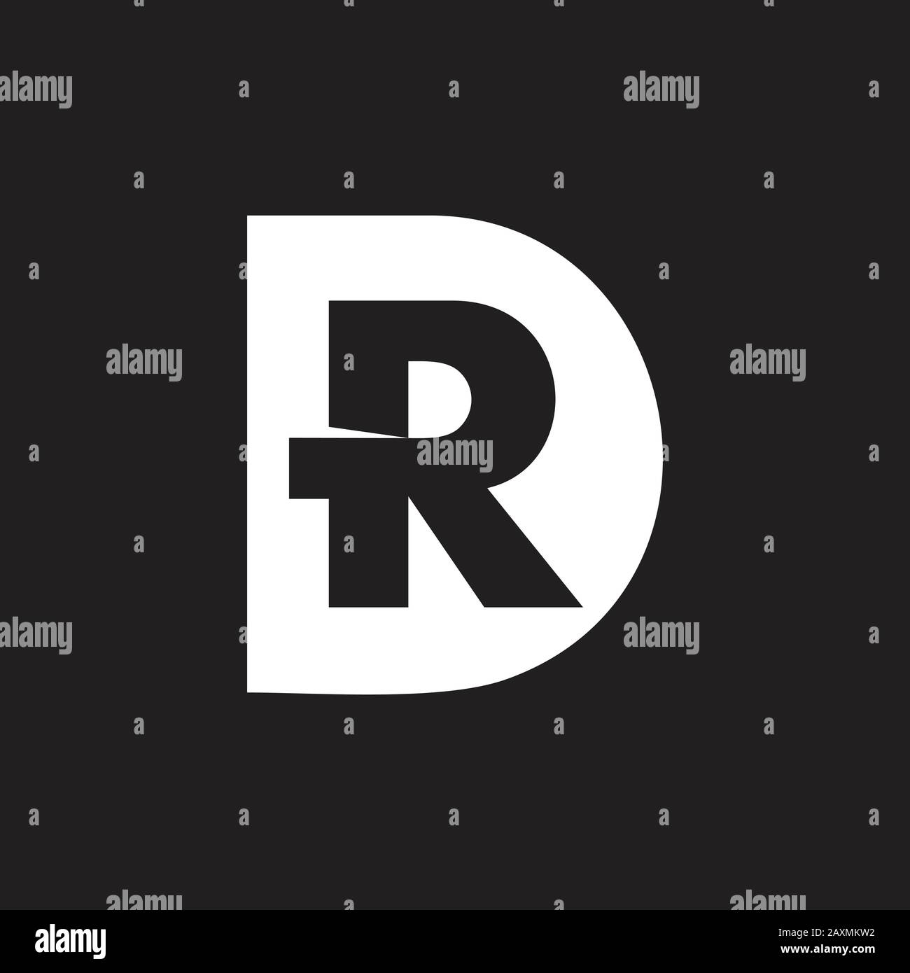 letters dr simple geometric negative space logo Stock Vector