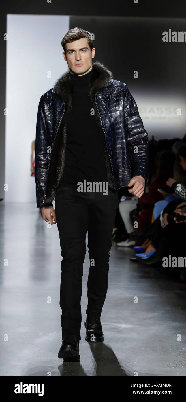 New York, NY, USA - February 9, 2020: A model walks runway for Dennis Basso Fall/Winter 2020 Collection during New York Fashion Week at Spring Studios Stock Photo