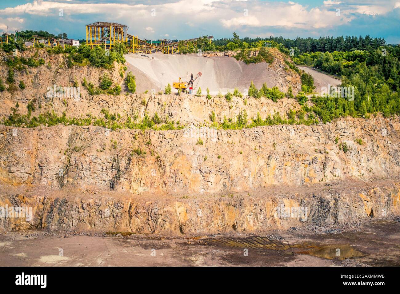 top view of a working granite quarry, filter Stock Photo