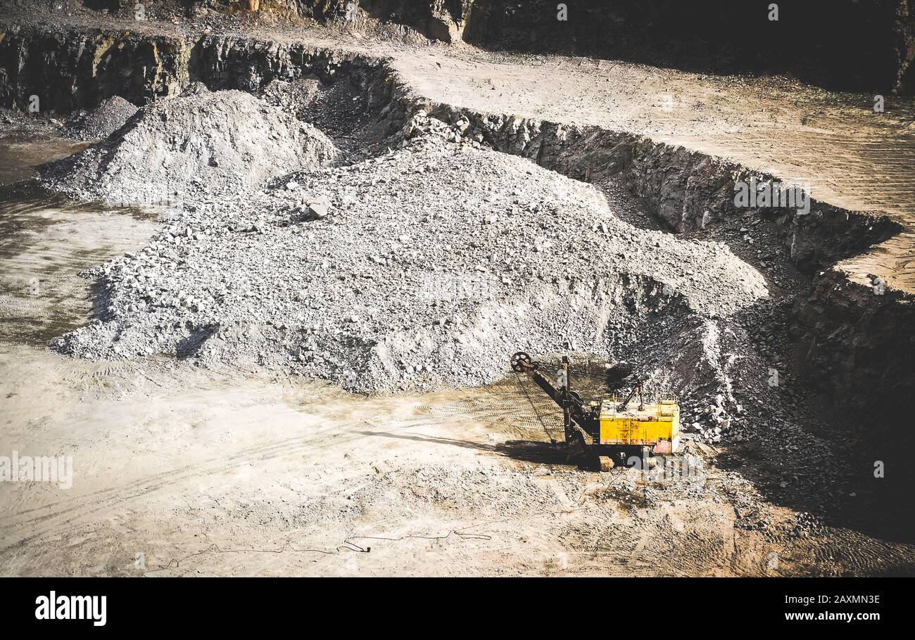 machine for cutting granite in a granite quarry, filter Stock Photo