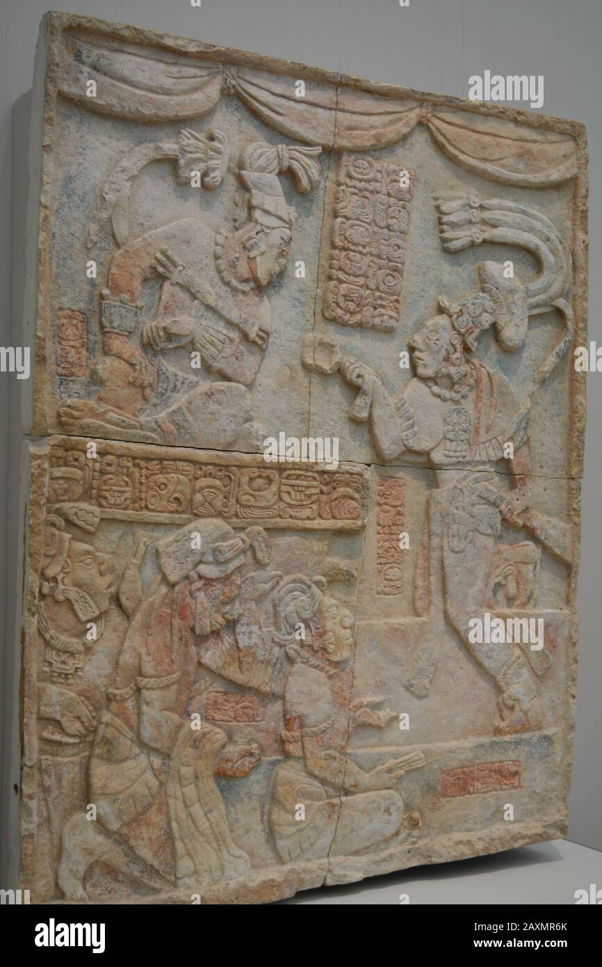 Presentation of Captives to a ruler Mayan Culture from Yaxchilan Stock Photo