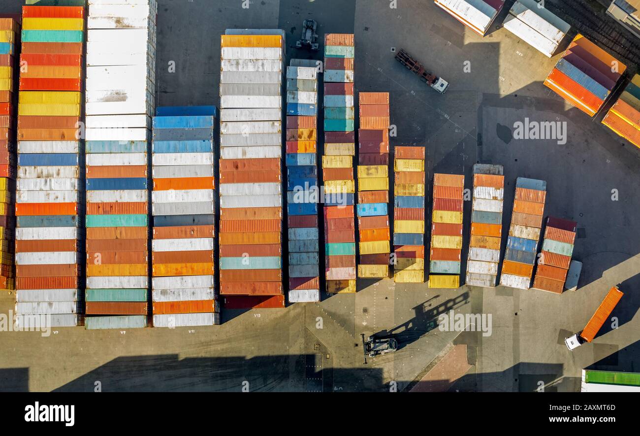 Aerial shots, oblique container batches, mess, Duisport, Duisburger ...