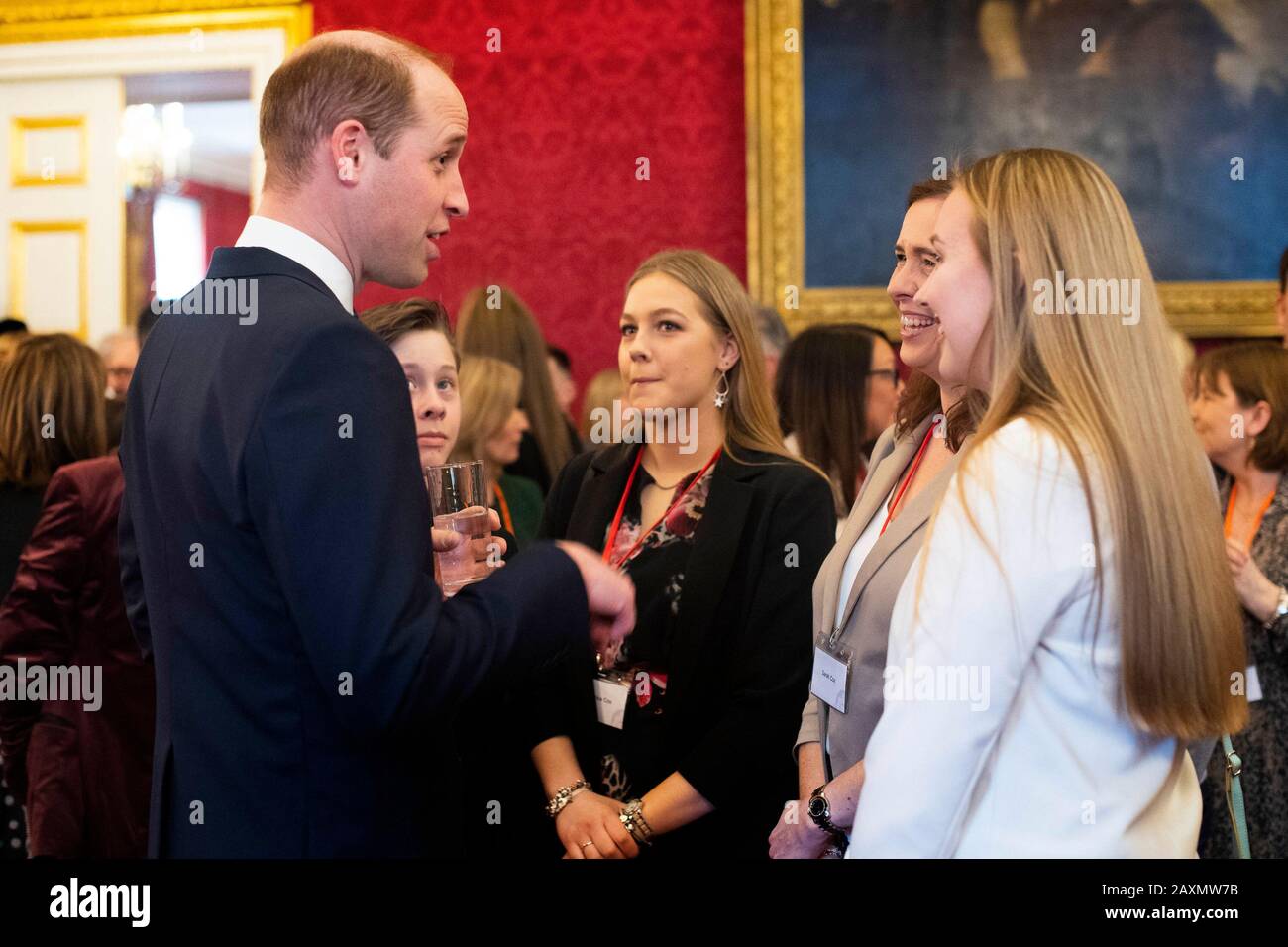 The Duke of Cambridge talks with guests during a Metropolitan and City Police Orphans Fund reception at St James's Palace, London, to mark the 150th anniversary of the Fund. PA Photo. Picture date: Wednesday February 12, 2020. See PA story ROYAL William. Photo credit should read: Victoria Jones/PA Wire Stock Photo