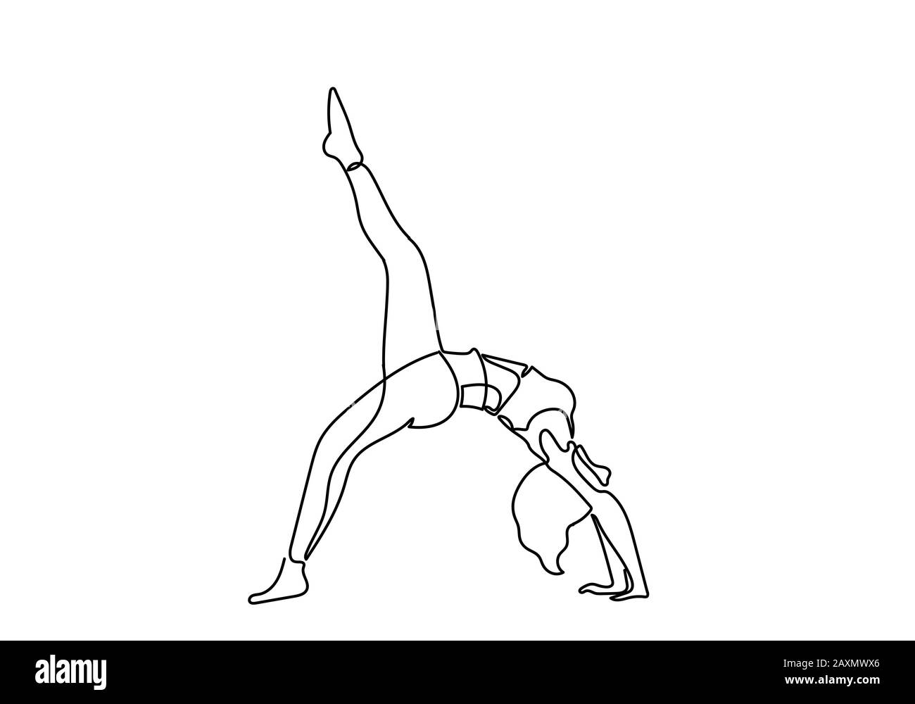Continuous one or single line drawing. Woman doing exercise in yoga ...