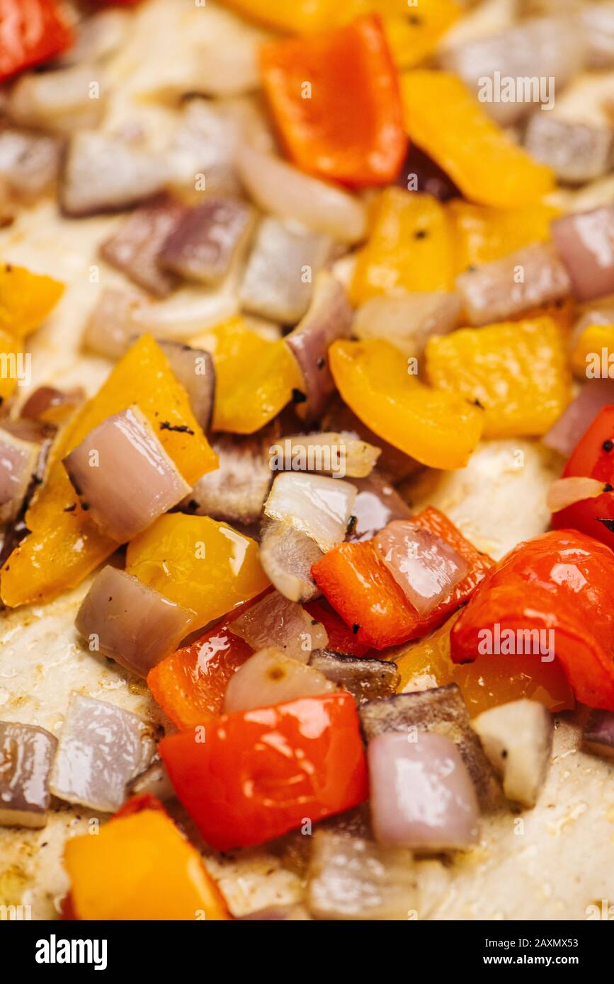 Roasted veggies on parchment detail Stock Photo