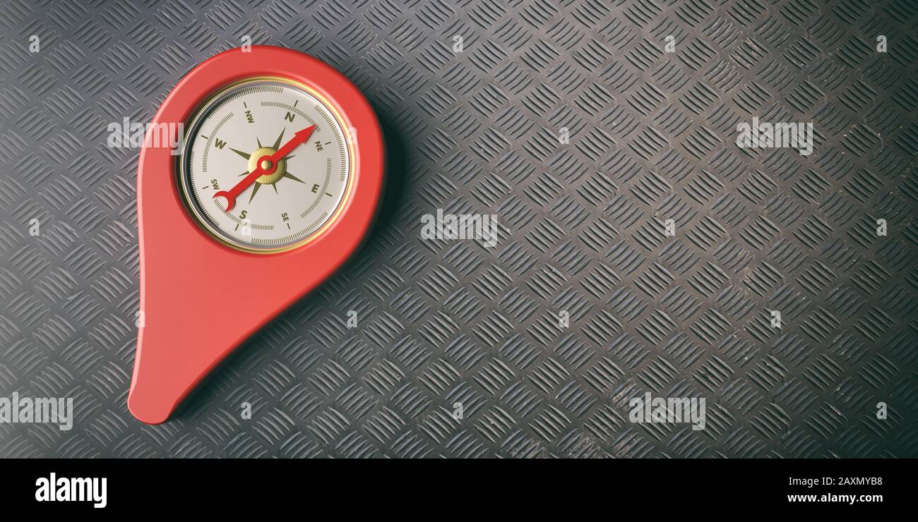 Compass map pointer, location, navigation. instrument red
