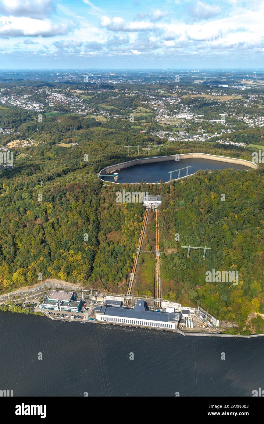 Aerial picture, Hengsteysee, in the ship angle in Herdecke the reorganisation goes on, diagonal lift between sliding-sleeve house and shore should be Stock Photo